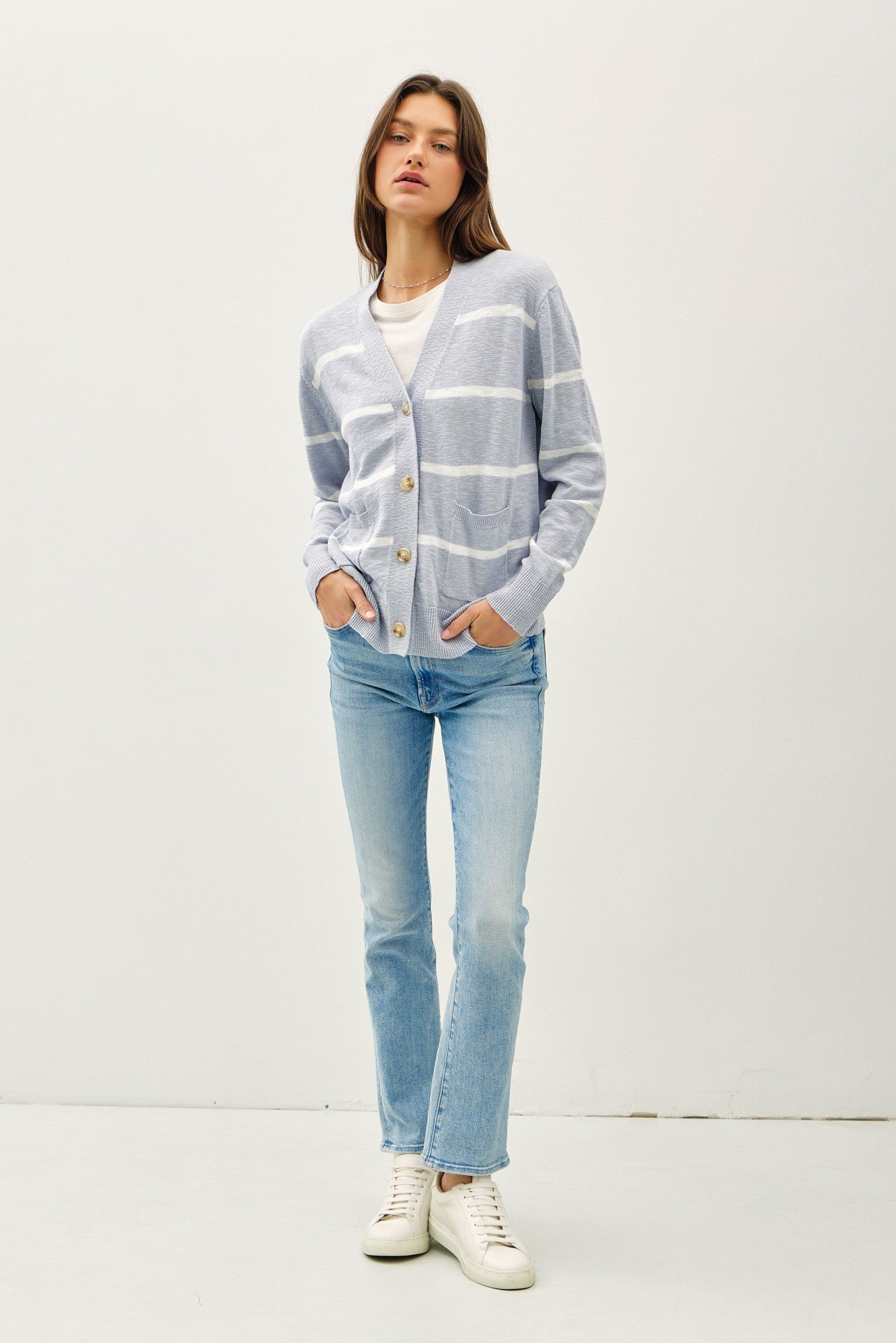 Be Cool Striped Cardigan - Baby Blue