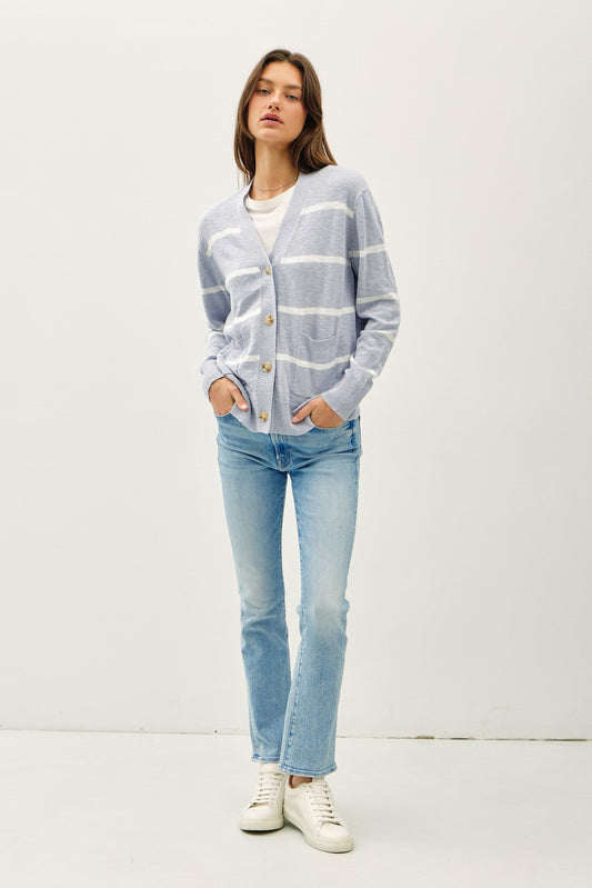 Be Cool Striped Cardigan - Baby Blue
