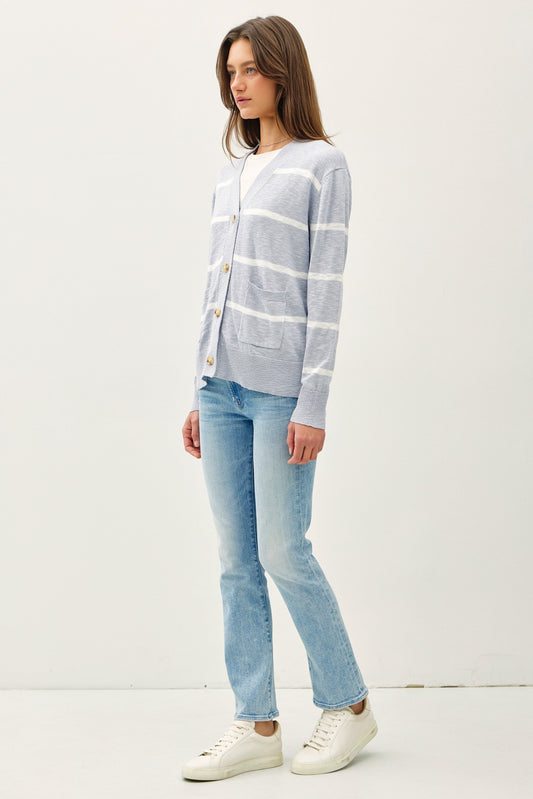 Be Cool Striped Cardigan - Baby Blue