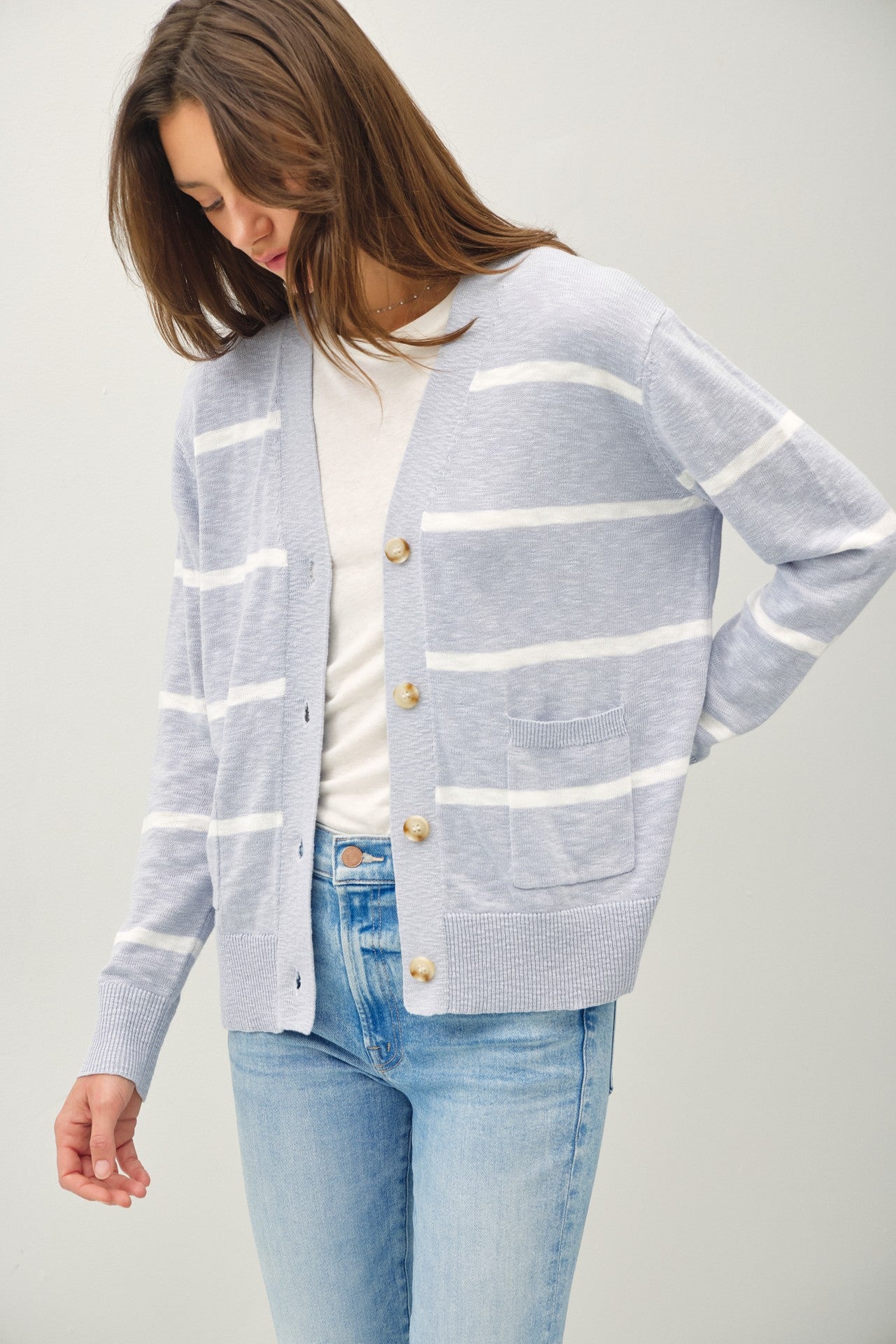 Be Cool Striped Cardigan - Baby Blue
