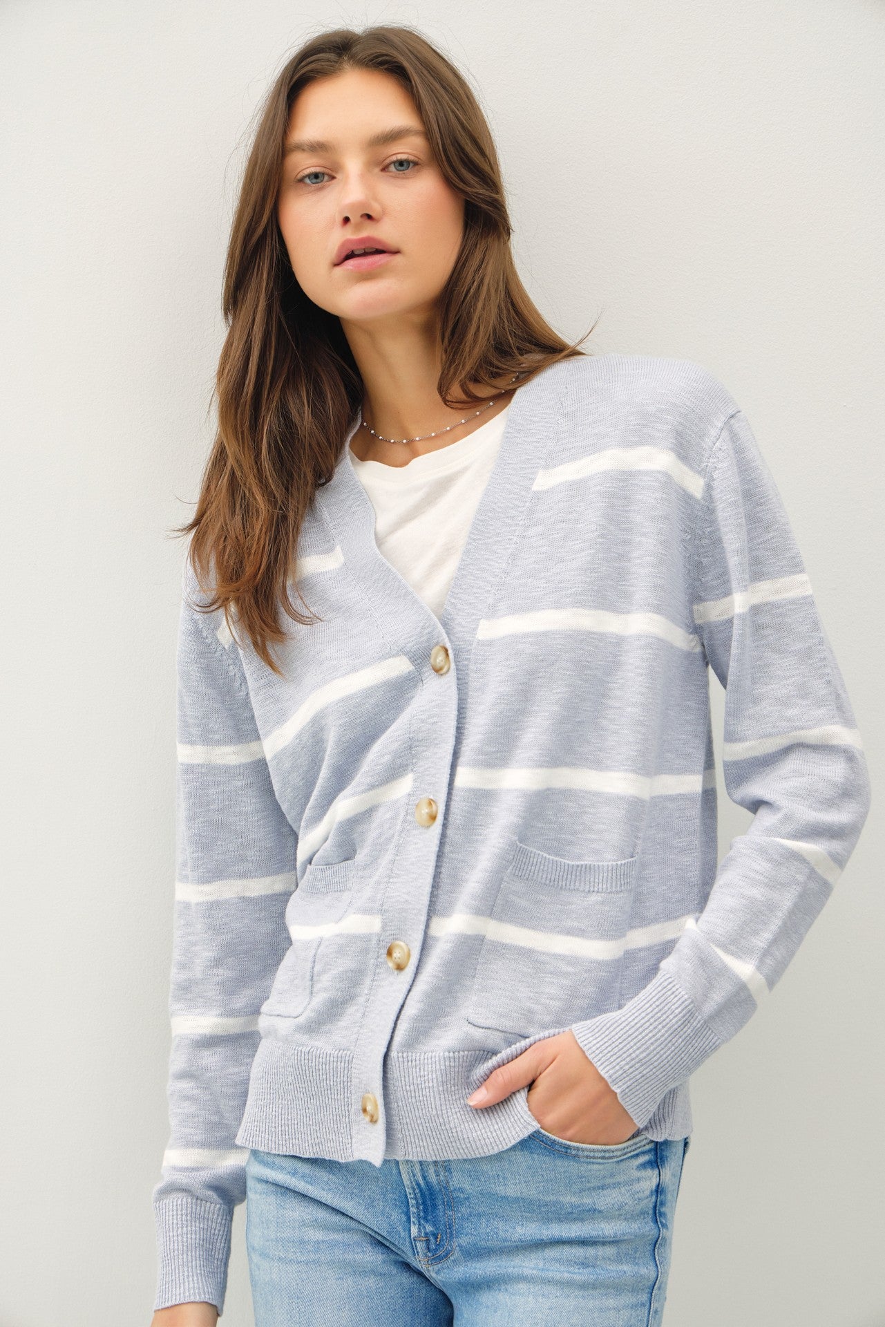 Be Cool Striped Cardigan - Baby Blue