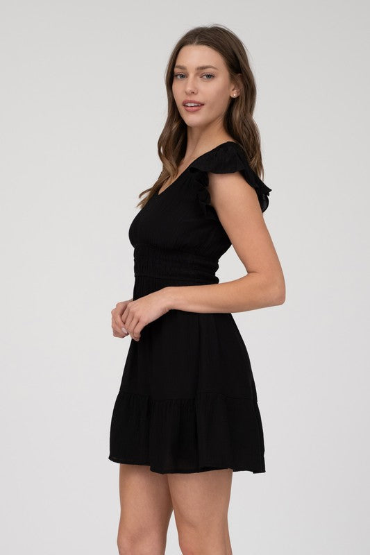 V-Neck Ruffle Mini Dress