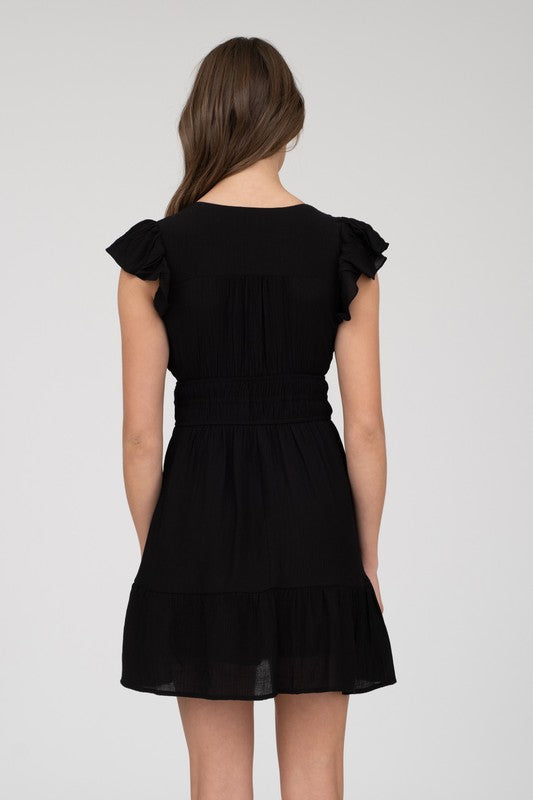 V-Neck Ruffle Mini Dress