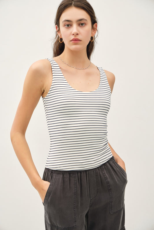 Double Layer Tank - Dark Navy Stripe