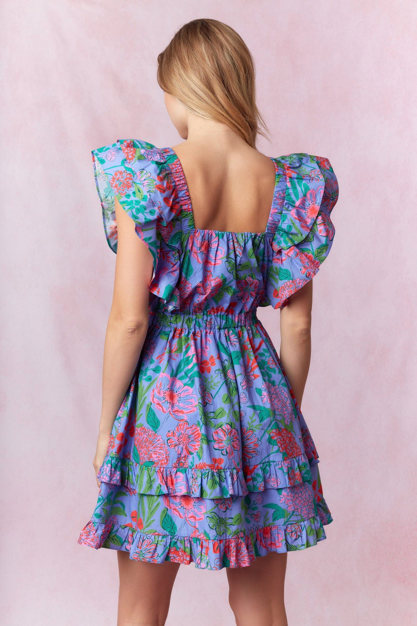 Floral Print Cotton Poplin Ruffled Mini Dress