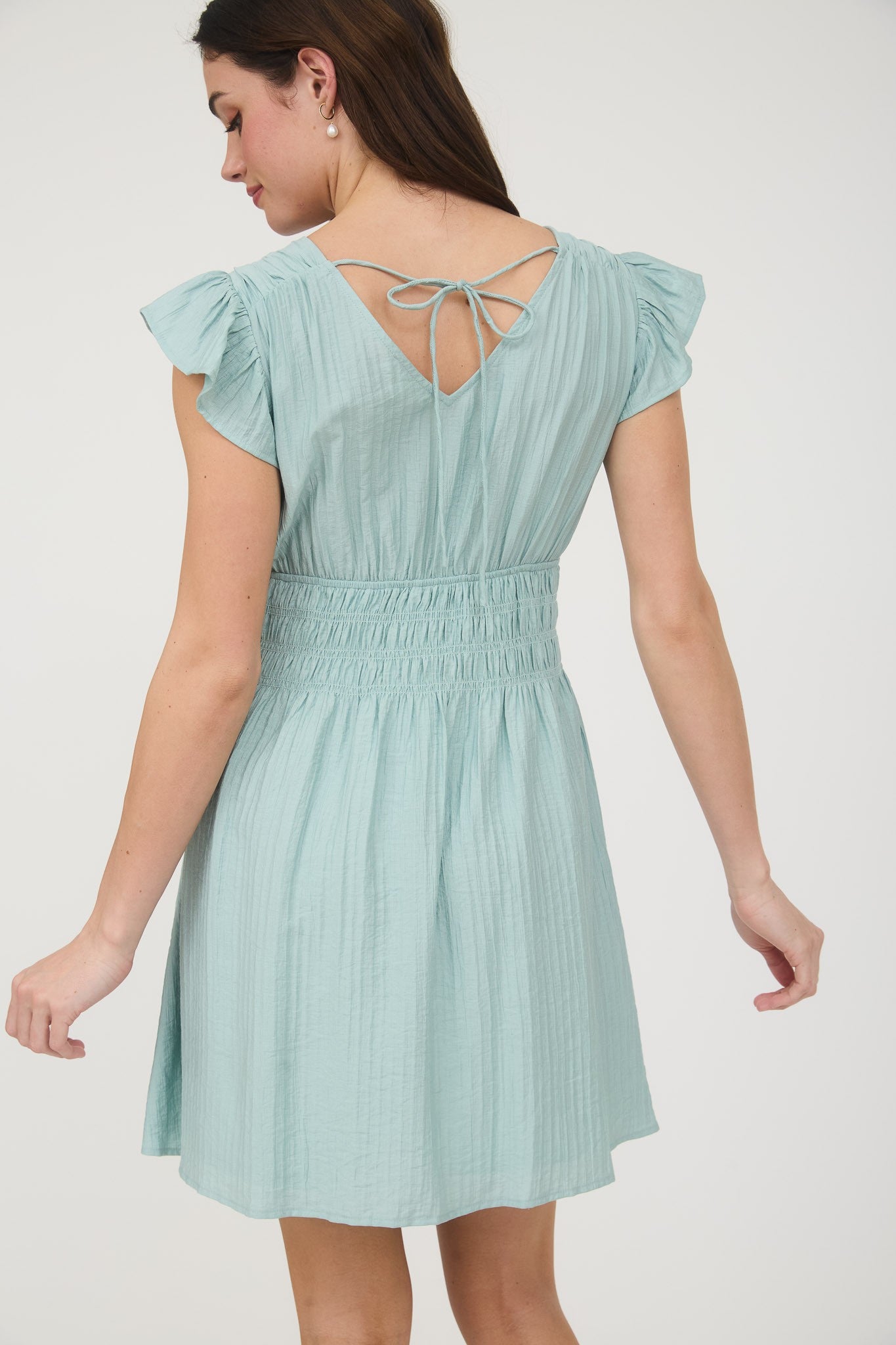 V Neck Flutter Sleeve Mini Dress