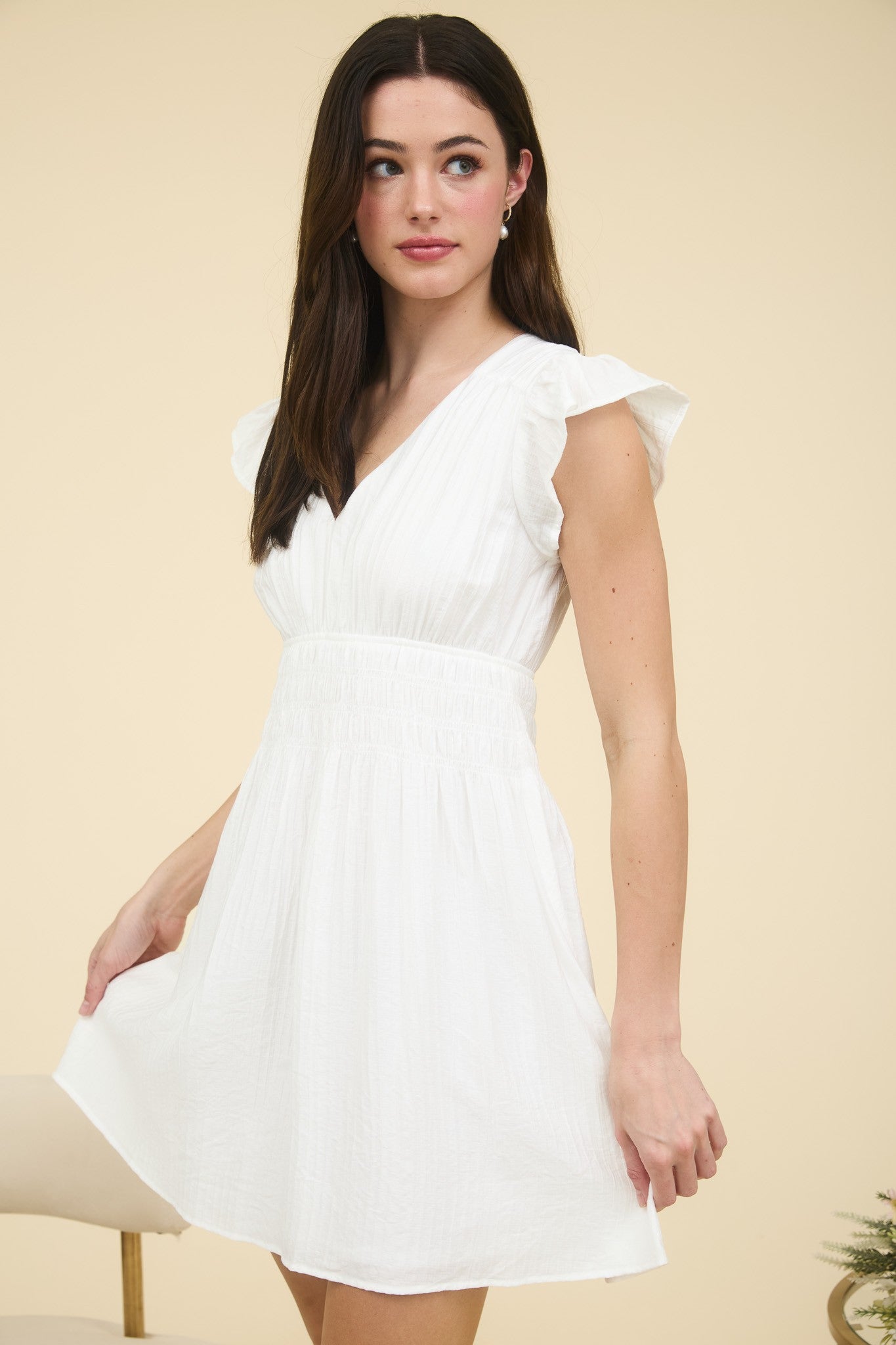 V Neck Flutter Sleeve Mini Dress