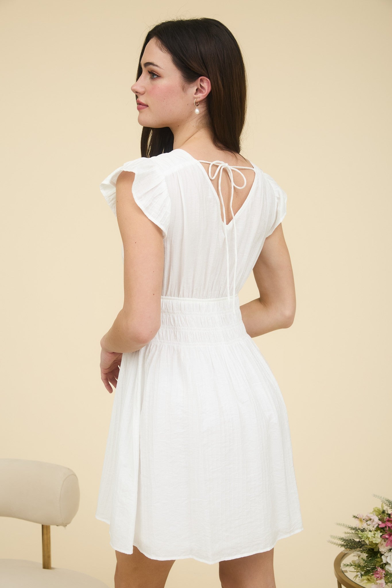 V Neck Flutter Sleeve Mini Dress