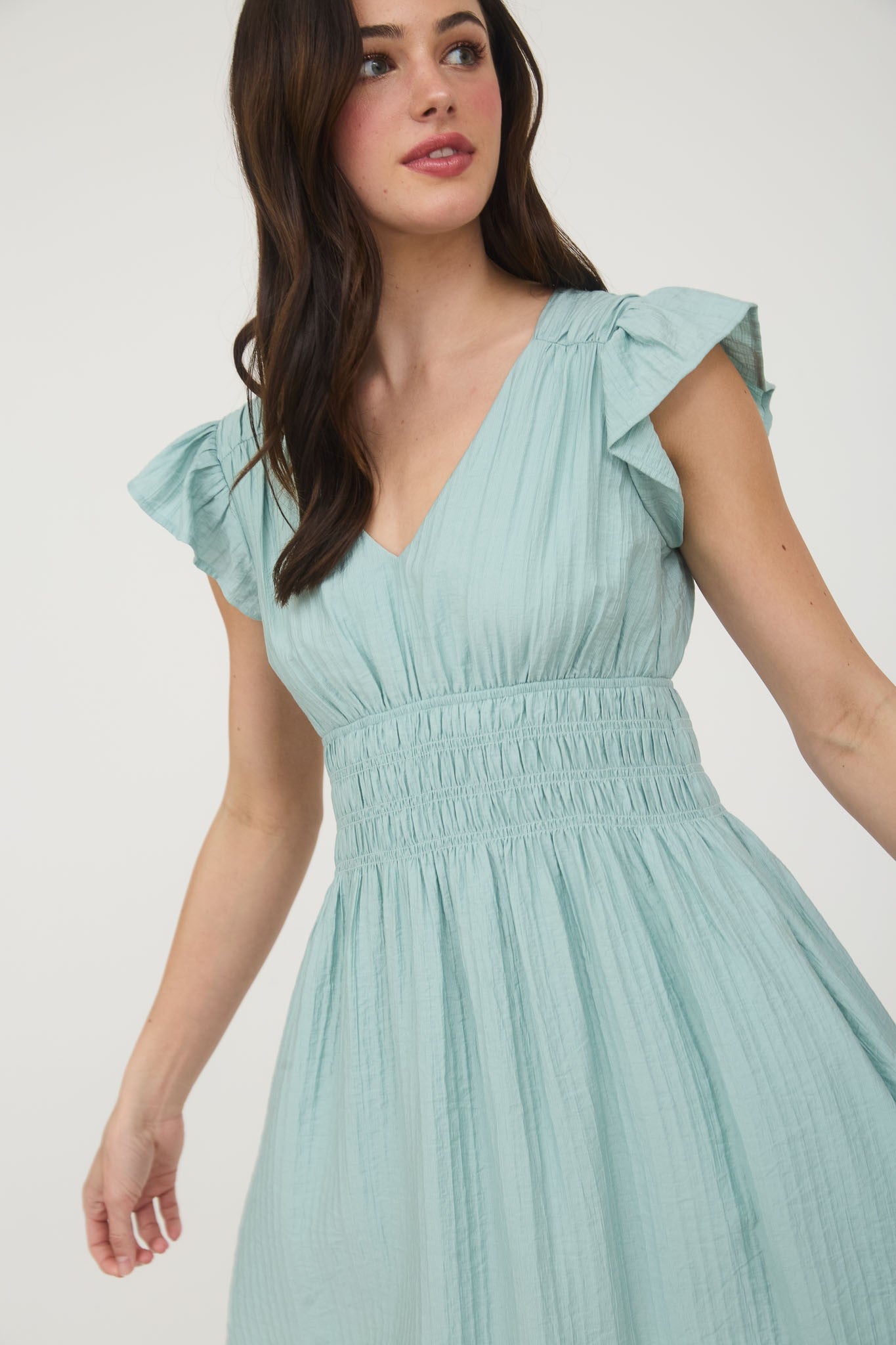 V Neck Flutter Sleeve Mini Dress
