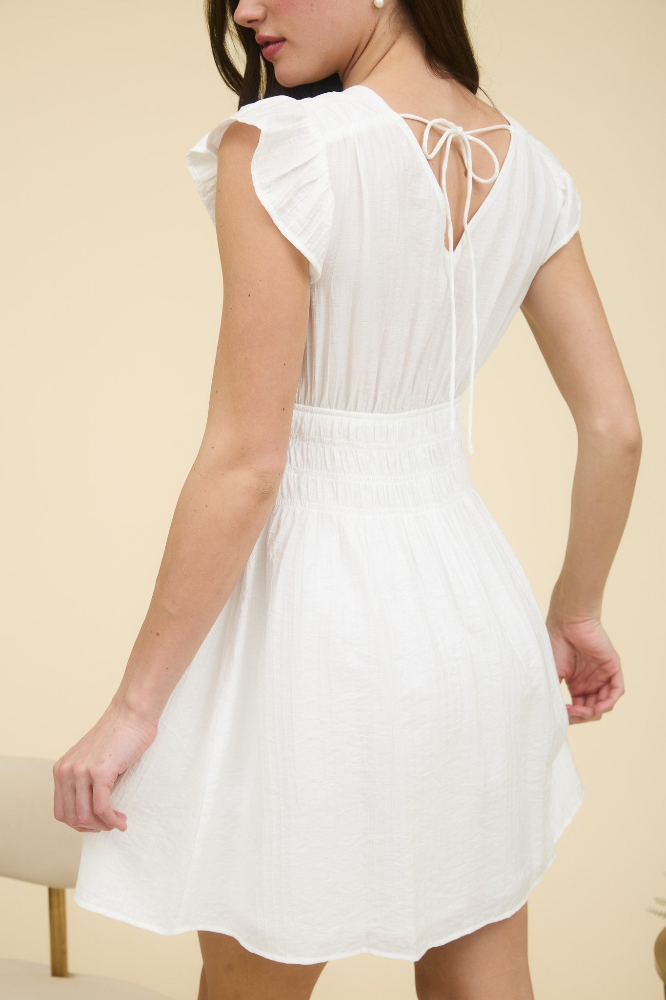 V Neck Flutter Sleeve Mini Dress