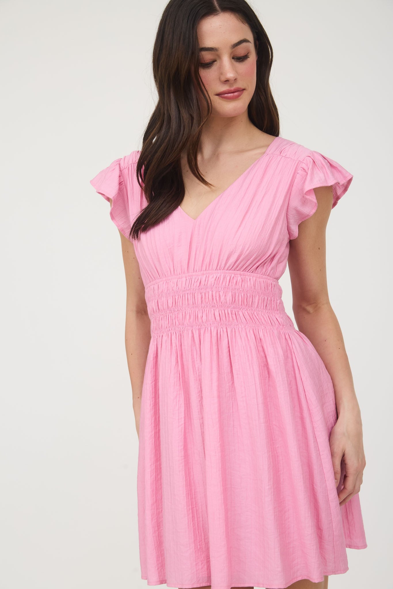 V Neck Flutter Sleeve Mini Dress