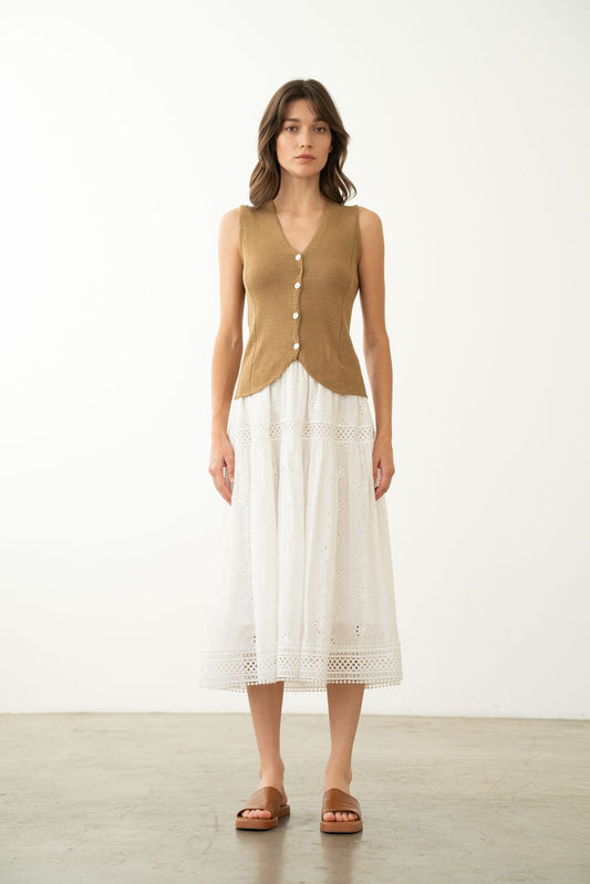 Elle Grey Eyelet Midi Skirt
