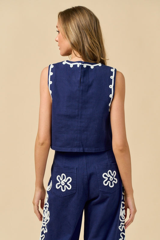 Cord Detailed Denim Top