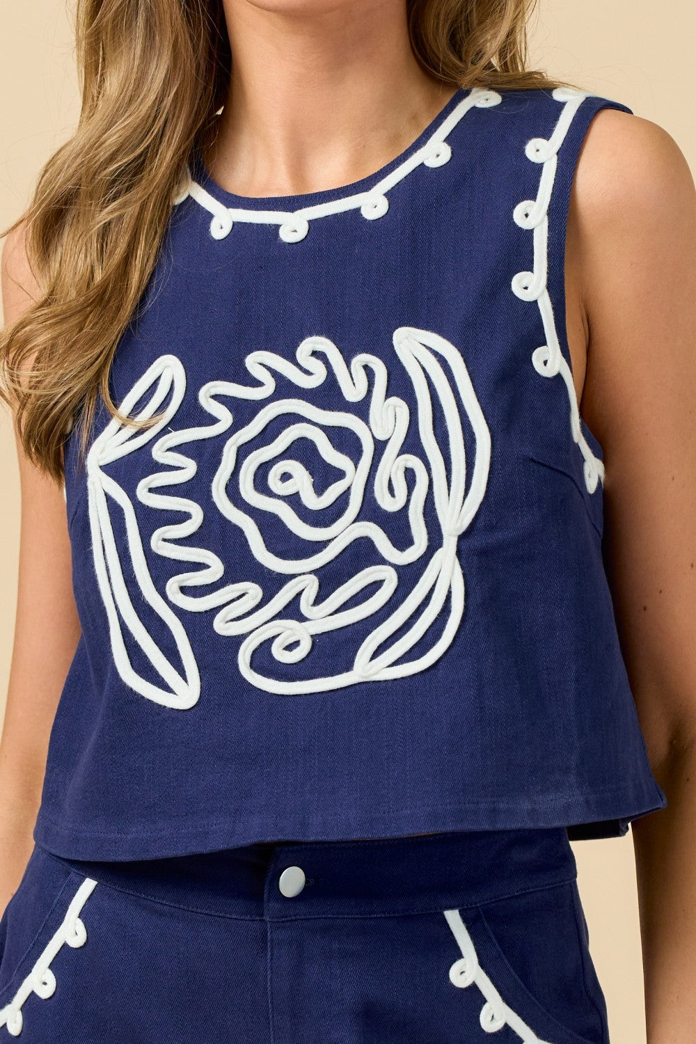 Cord Detailed Denim Top
