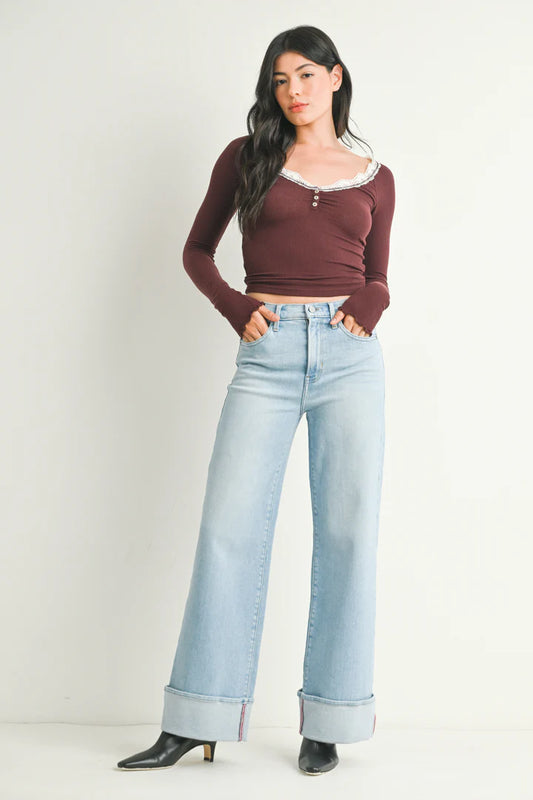 JBD Cuffed Palazzo Jeans - Light Wash