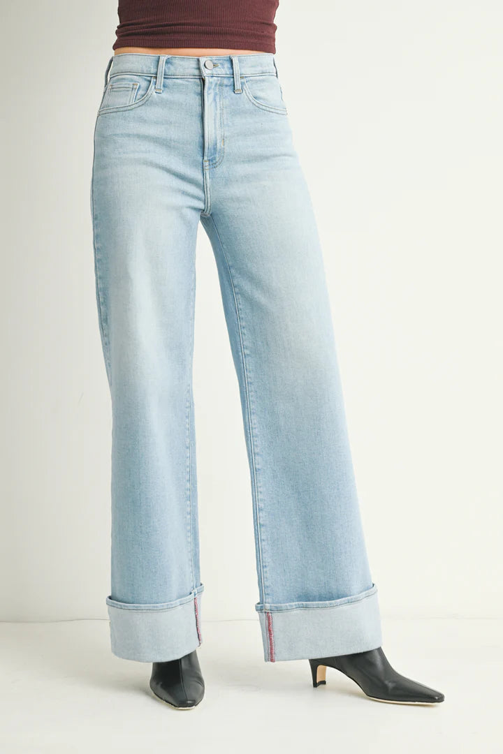 JBD Cuffed Palazzo Jeans - Light Wash