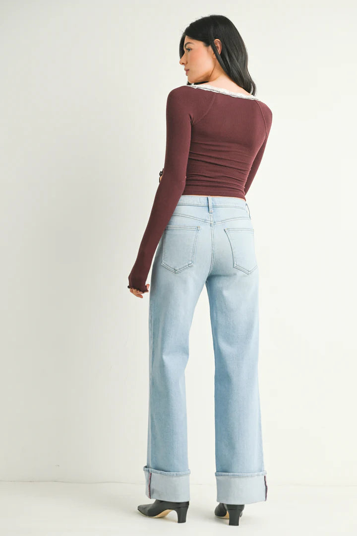 JBD Cuffed Palazzo Jeans - Light Wash