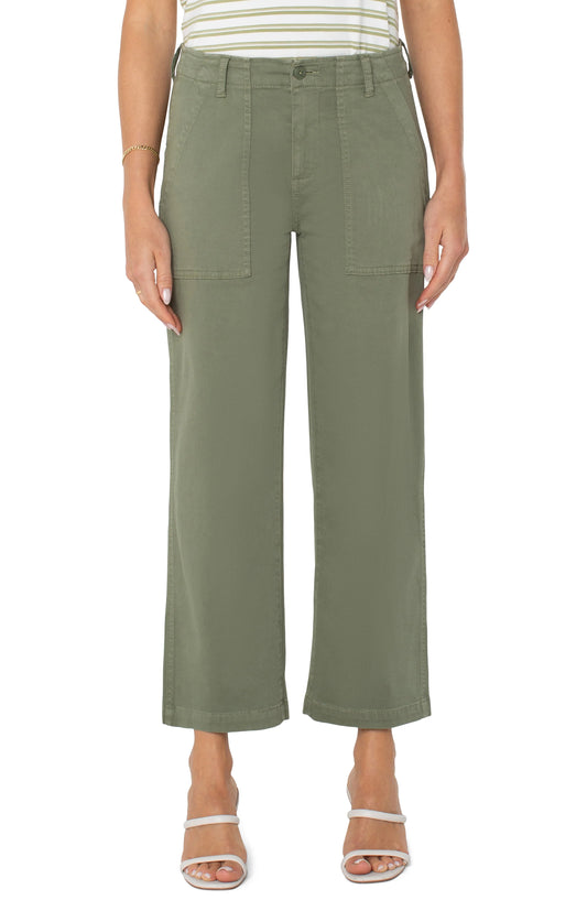 Liverpool Cargo Wide Leg Crop - Olive