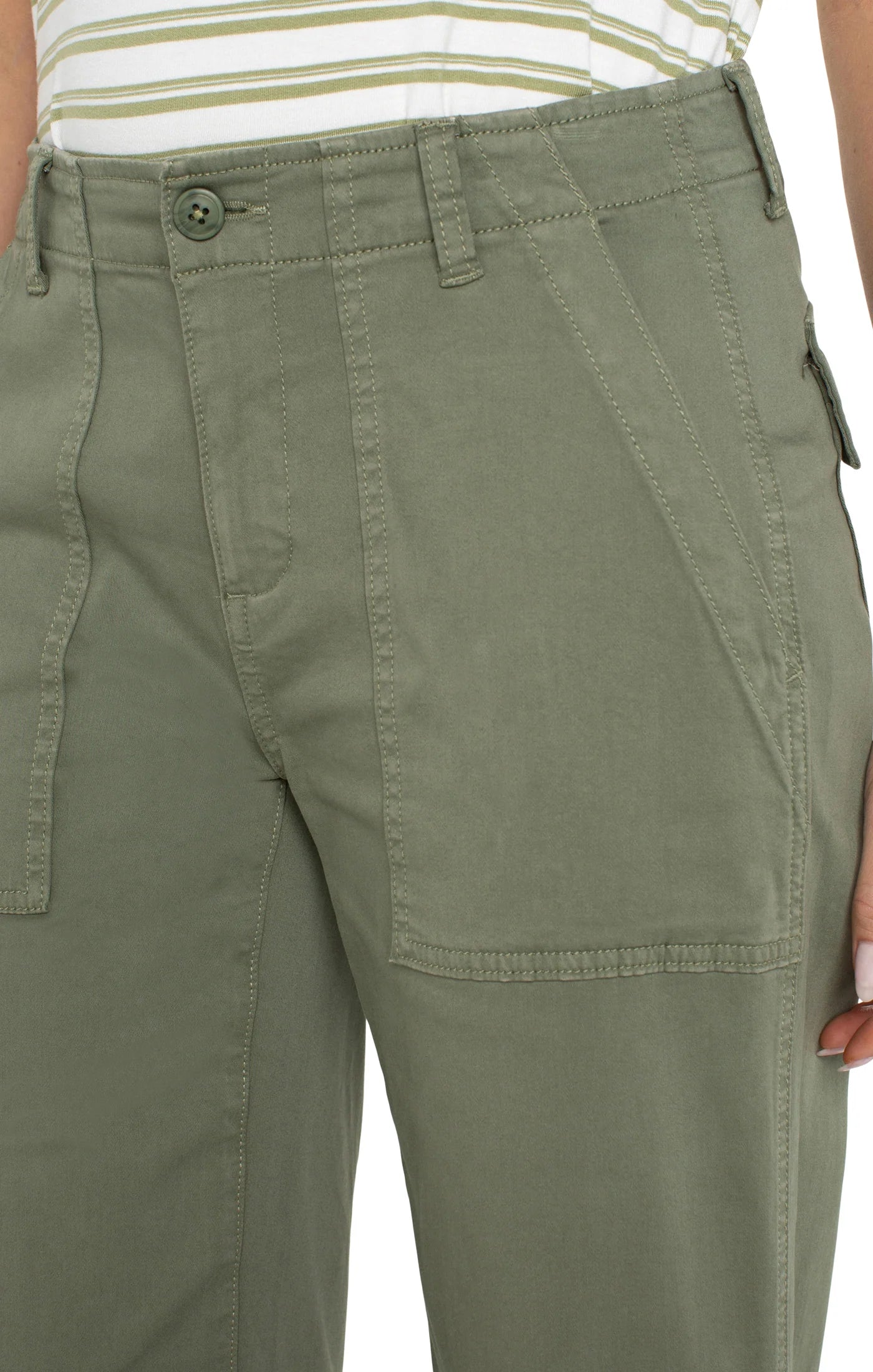 Liverpool Cargo Wide Leg Crop - Olive