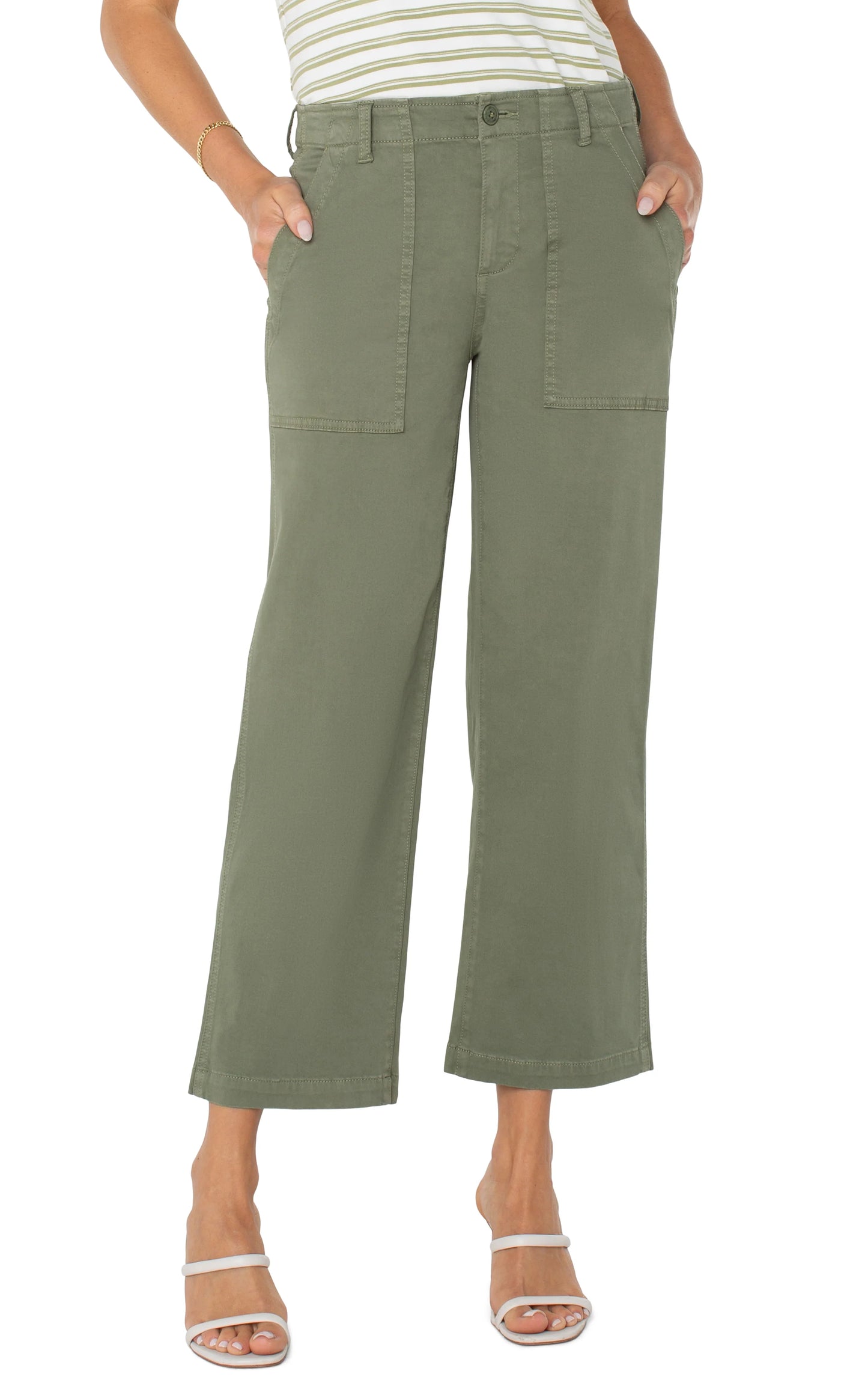 Liverpool Cargo Wide Leg Crop - Olive