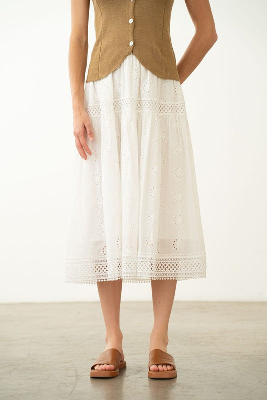 Elle Grey Eyelet Midi Skirt
