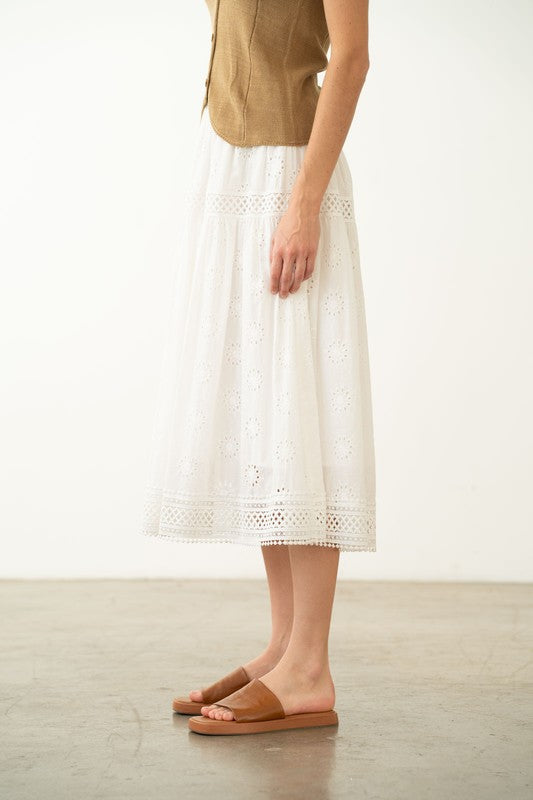 Elle Grey Eyelet Midi Skirt