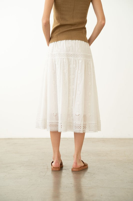 Elle Grey Eyelet Midi Skirt