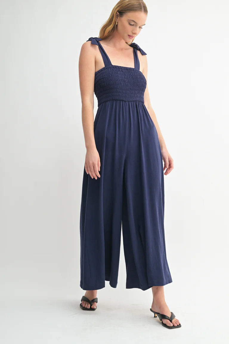 F2F Smocked Detail Jumpsuit - Navy