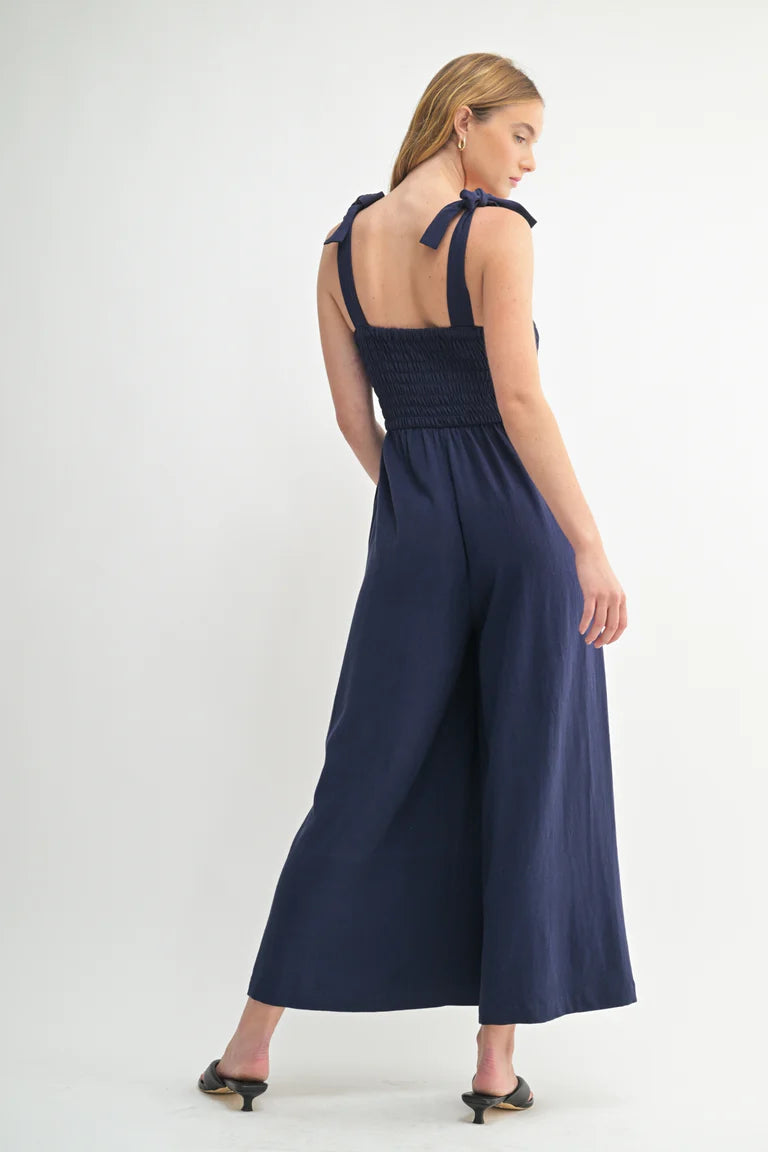 F2F Smocked Detail Jumpsuit - Navy