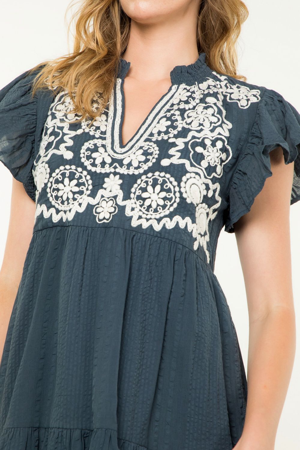THML Embroidered V-Neck Dress
