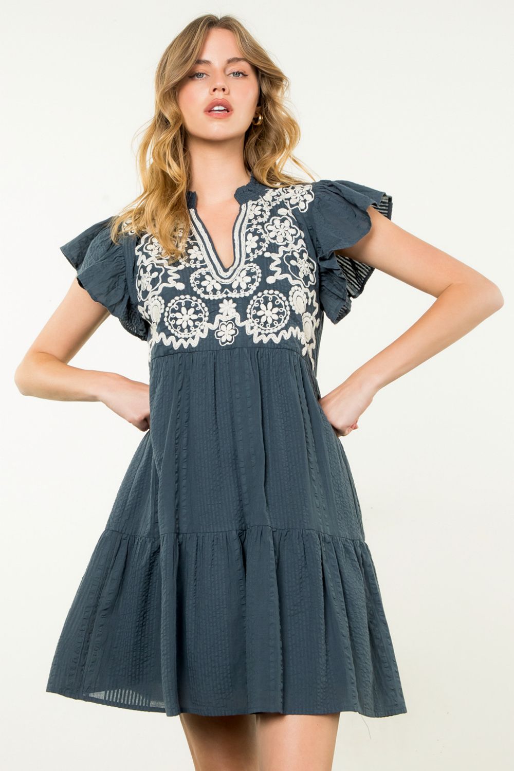 THML Embroidered V-Neck Dress