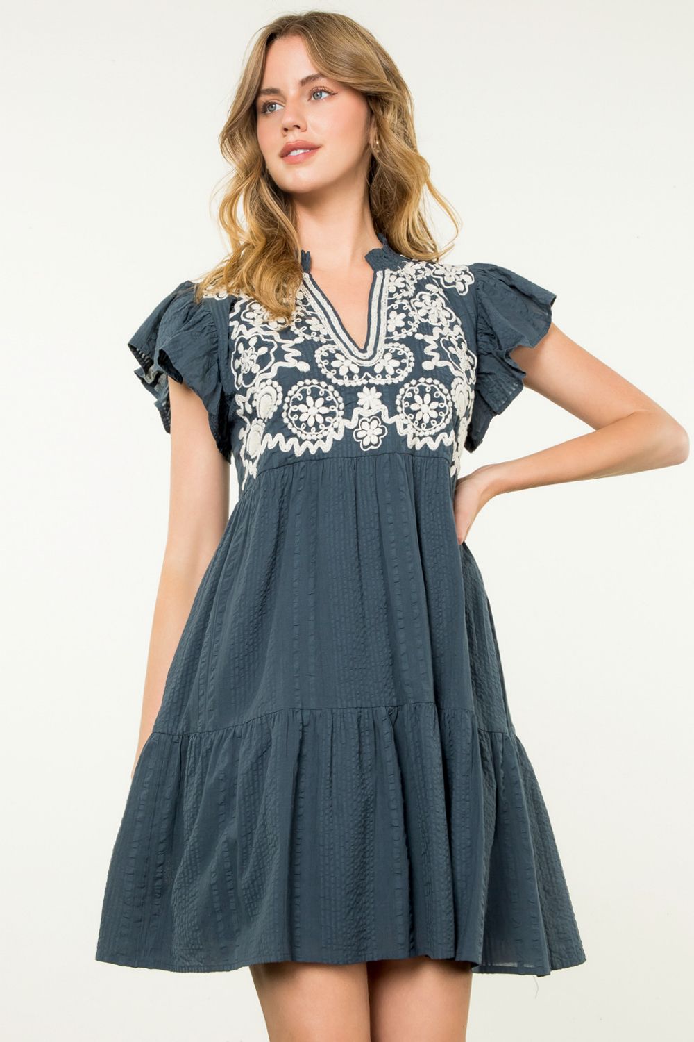 THML Embroidered V-Neck Dress