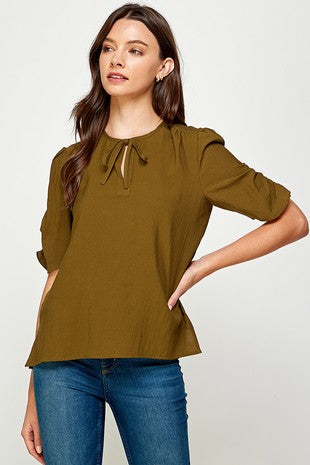 Grey Short Ruched Sleeve Top