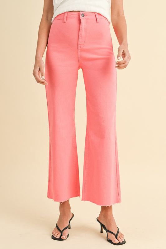 High Rise Wide Leg Jean - Flamingo Pink