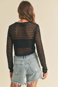 Crochet Cropped Sweater - Black