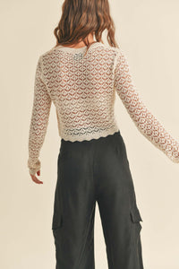 Crochet Cropped Sweater - Beige