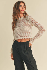Crochet Cropped Sweater - Beige