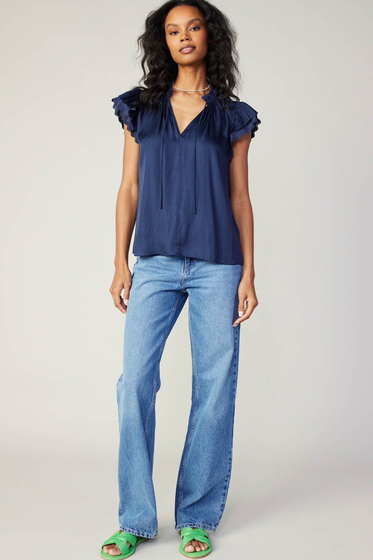 Current Air-Double Flutter Blouse-Navy