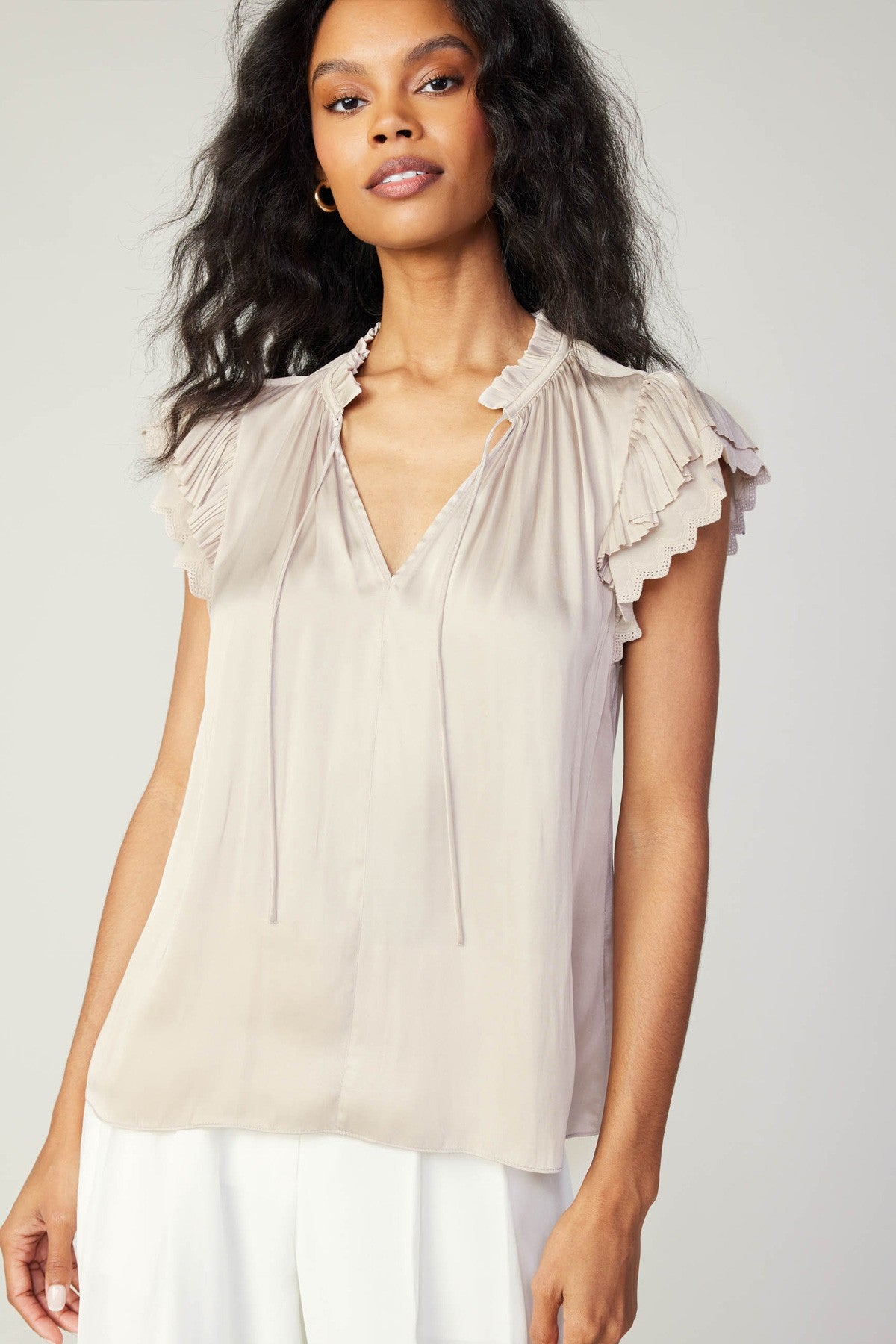 Current Air-Double Flutter Blouse-Taupe Beige