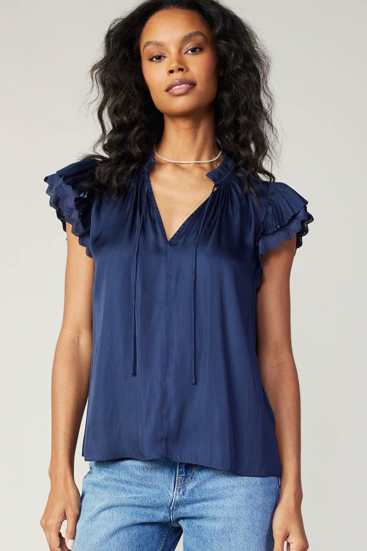 Current Air-Double Flutter Blouse-Navy