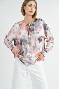 Pink Dolman Satin Print Blouse