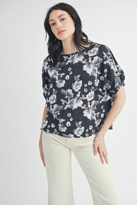 Black Floral Dolman Sleeve Woven Top