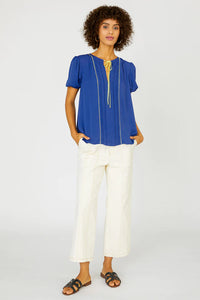 Split Neck Blouse with Trim