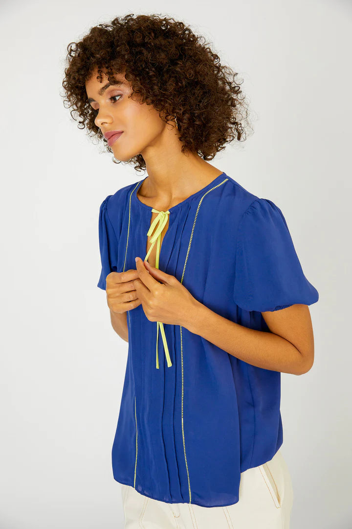 Split Neck Blouse with Trim