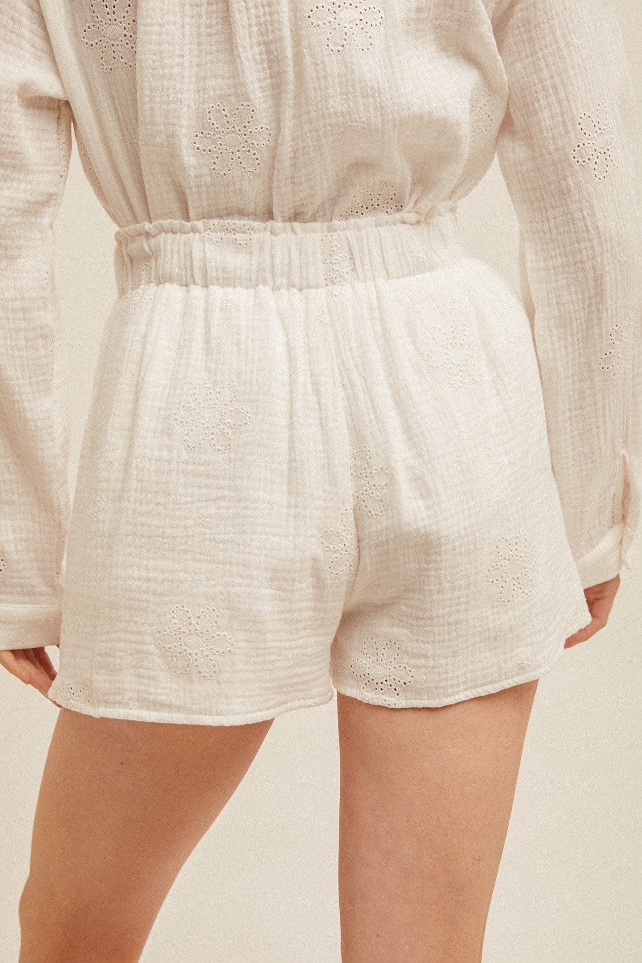 Eyelet Embroidery Gauze Short- off white