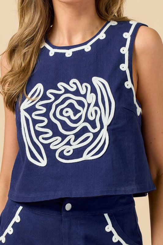 Cord Detailed Denim Top