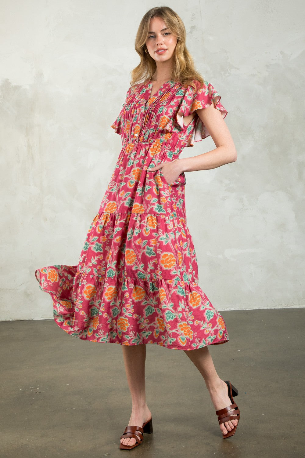 THML Flutter Sleeve Print Dress