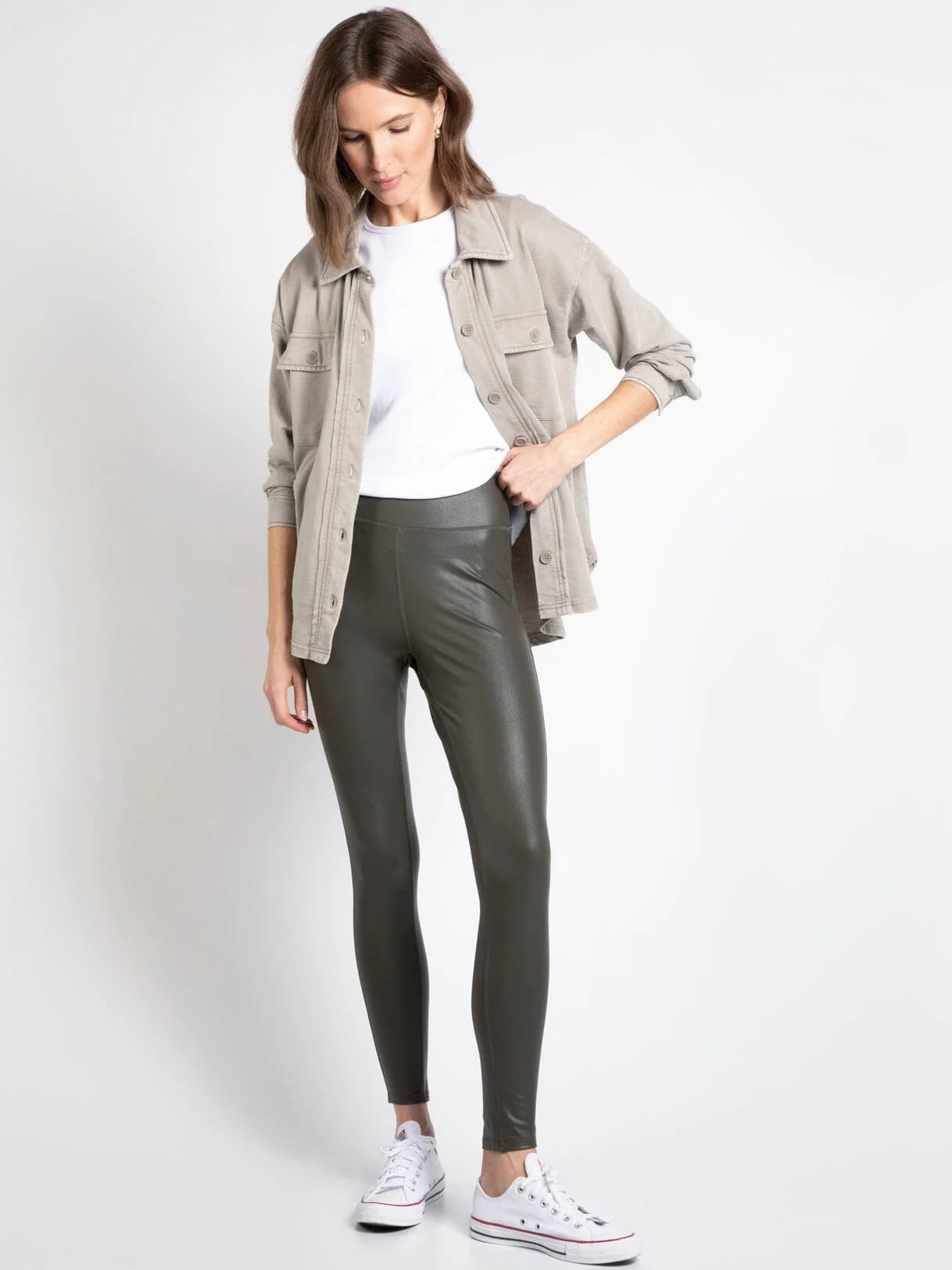 Faux Leather Leggings - Olive