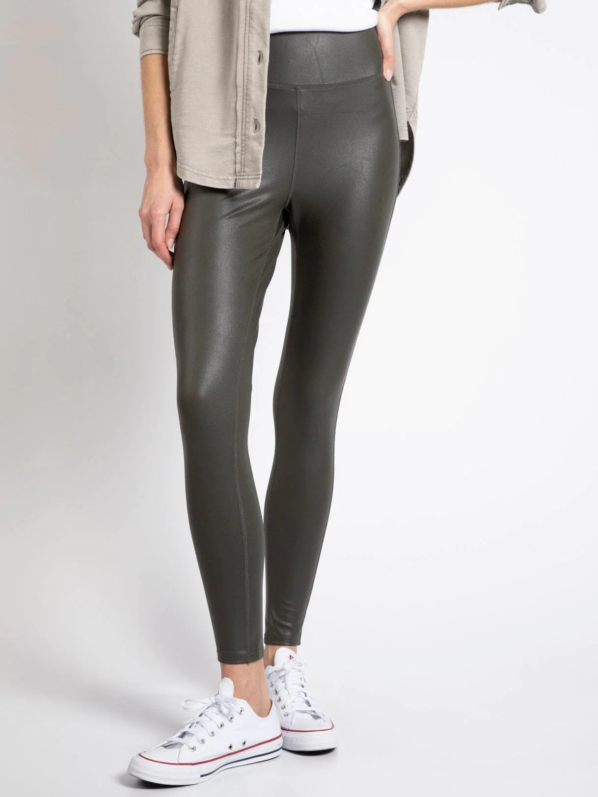 Faux Leather Leggings - Olive