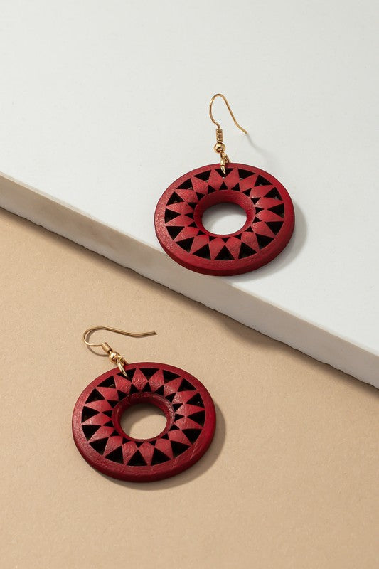 NEW COLORS Cutout wood circle drop earrings